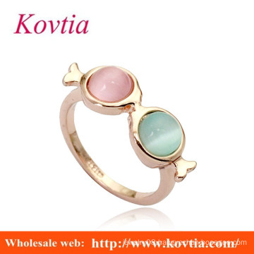 HOT SALE 18k italian gold rings with two opal stone pink diamond and white gold rings